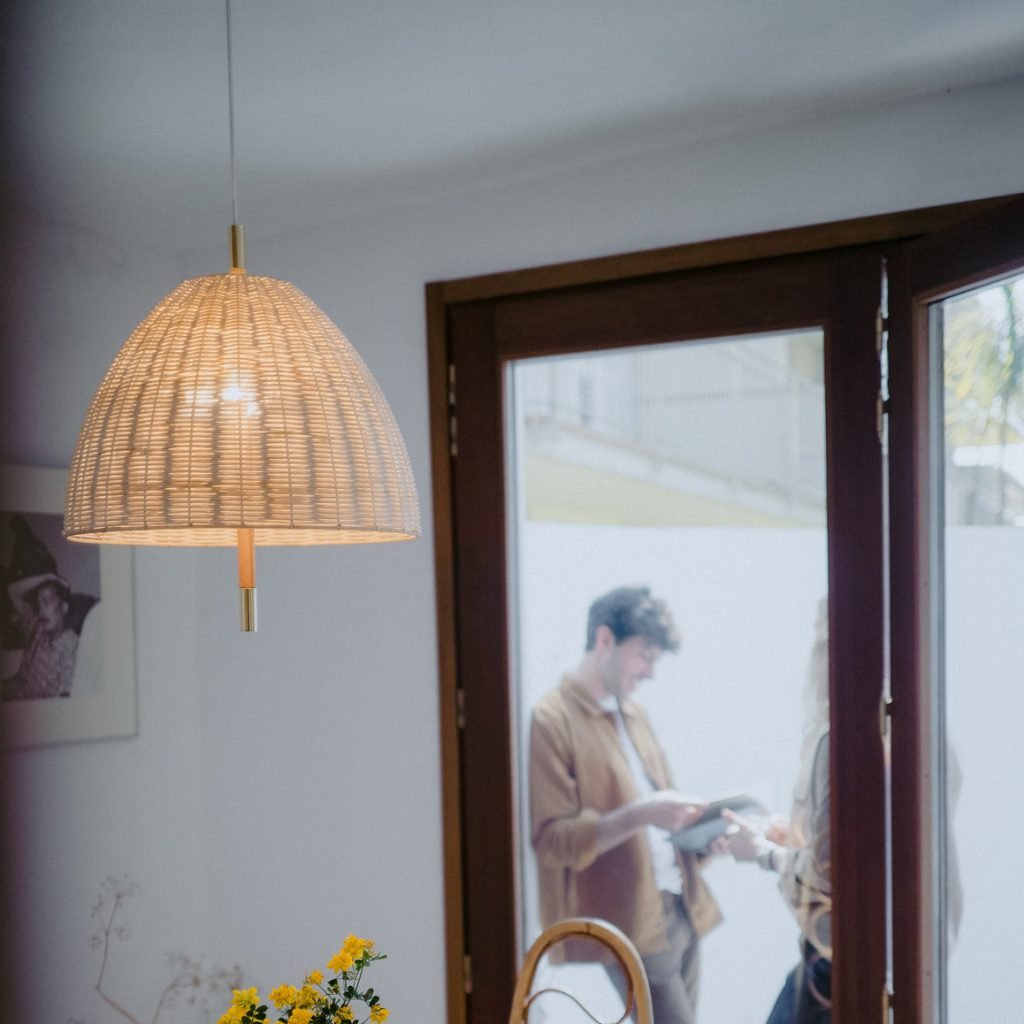 Natural Rattan Pendant Lamp with Brass and Beech Wood