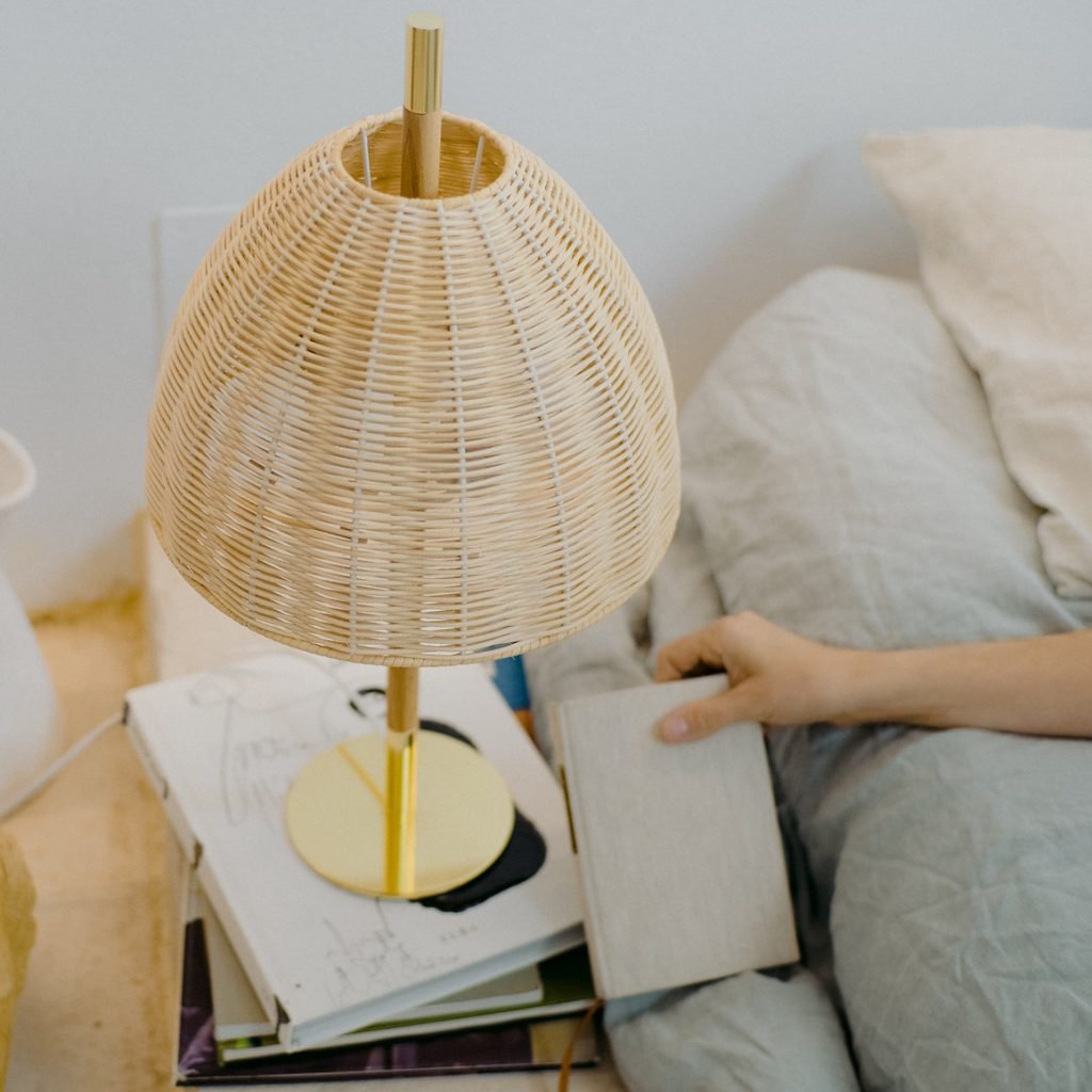 Handcrafted Amà Table Light, in brass and rattan, by Mediterranean Objects