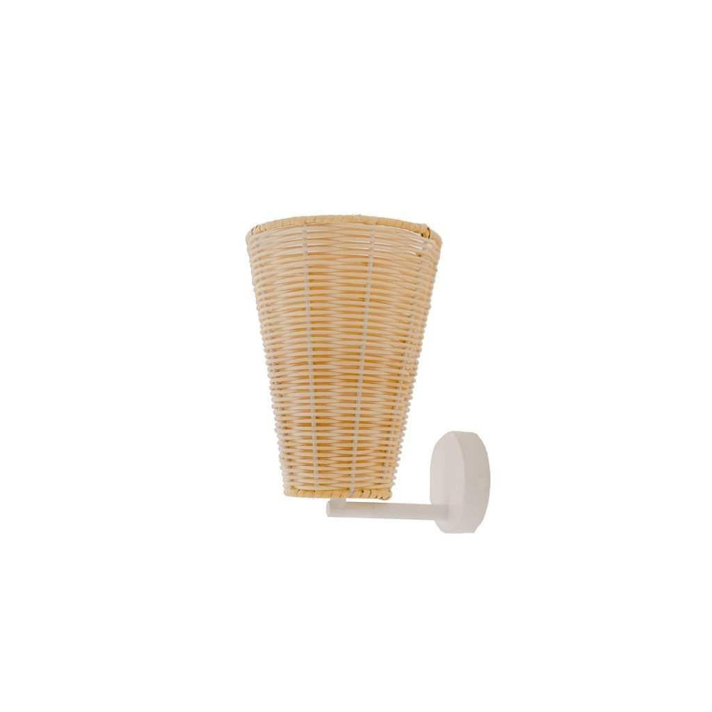 Handcrafted Costa Wall Lamp Cone Rattan with a natural rattan cone shade and white accents.