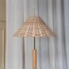 VOL Table Lamp with Natural Rattan Shade, Polished Brass Base, and Beech Wood