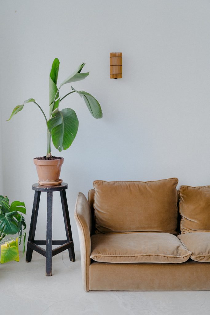 Handmade FOC Wall Lamp in cherry bamboo with black thread, featuring a white interior shade for warm light.