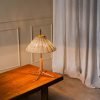 VOL Table Lamp with Natural Rattan Shade, Polished Brass Base, and Beech Wood