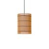 Handmade FOC Suspended Lamp M in cherry bamboo with black thread, featuring a white inner shade for ambient lighting.