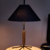 VOL Table Lamp with Black Fabric Shade, Walnut Wood Base, and Black Metal