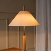 VOL Table Lamp with White Fabric Shade, Polished Brass Base, and Beech Wood